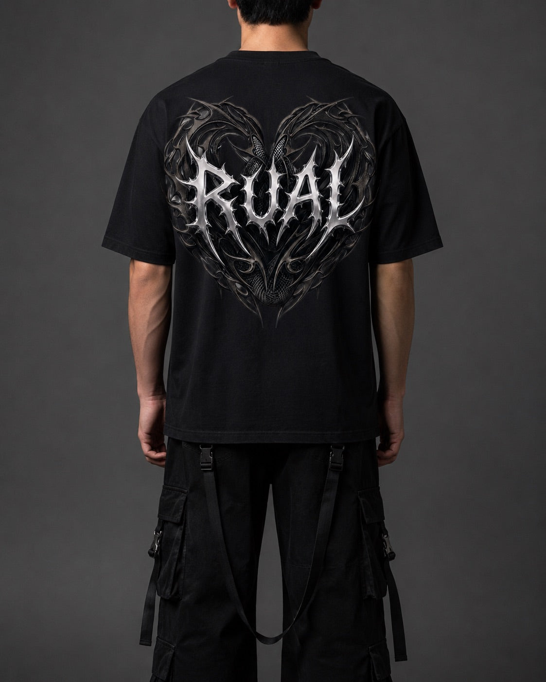 Oversized Black Rave Heart T-Shirt